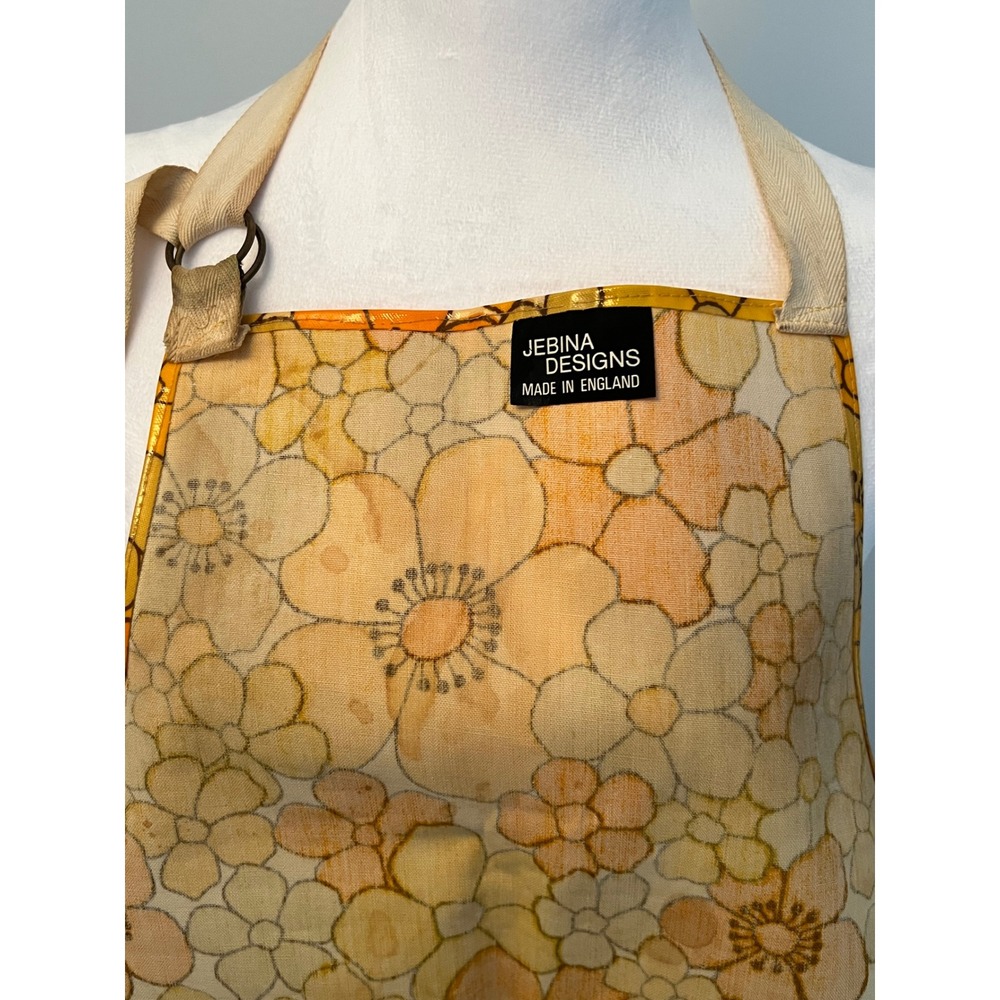 Vintage Jebina Designs Apron Orange Yellow Floral Oilcloth PVC Made in England - Picture 6 of 11